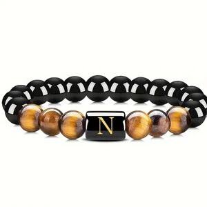 Men's tiger eye Initial Bead Bracelet